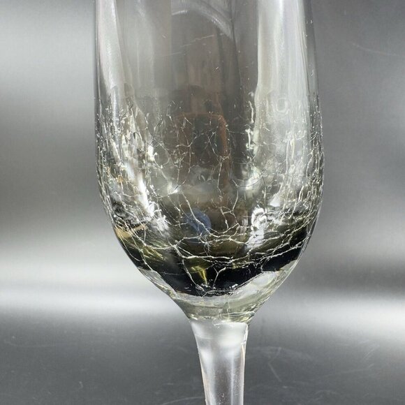 Pier 1 Smokey Black Crackle Glass Flute Drinking Glasses Set 2 Clear Bottom - Picture 5 of 13